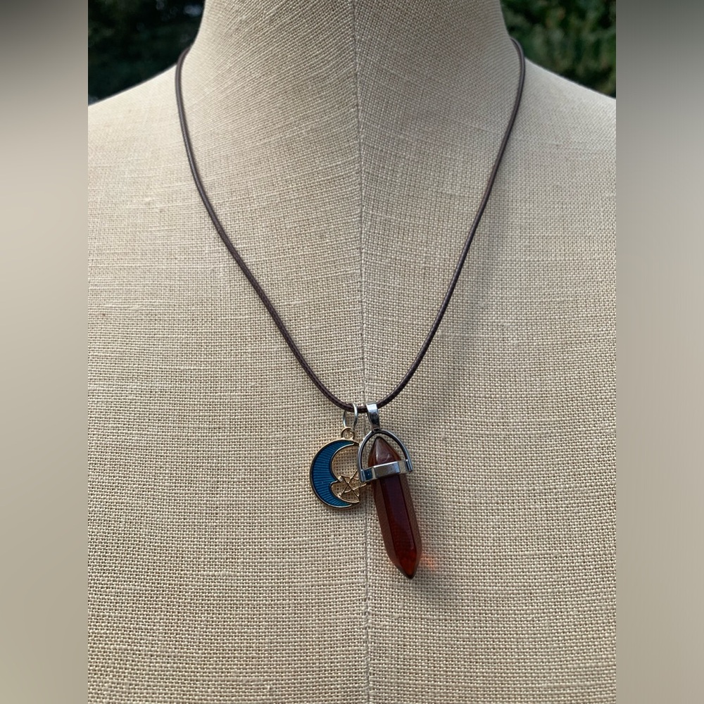 Handmade Amber Colored Resin Dagger Crystal Amulet Necklace with Moon Charm - Picture 2 of 5